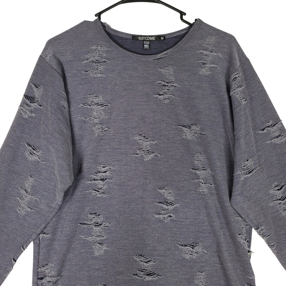 Rustic Dime Distressed Long Sleeve Top Gray Ripped Curved Hem Size Medium